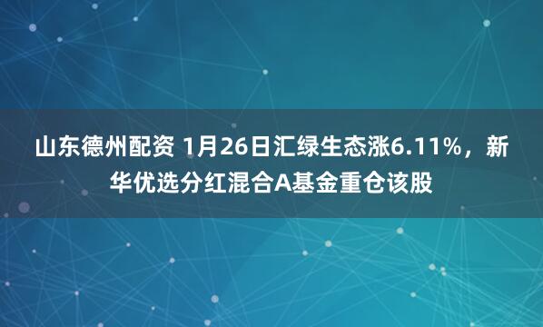 山东德州配资 1月26日汇绿生态涨6.11%，新华优选分红混合A基金重仓该股