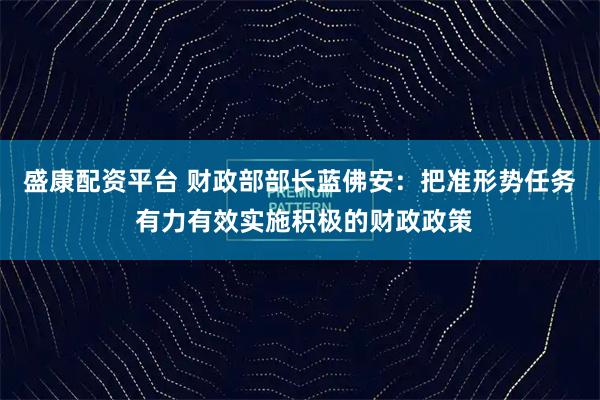 盛康配资平台 财政部部长蓝佛安：把准形势任务 有力有效实施积极的财政政策